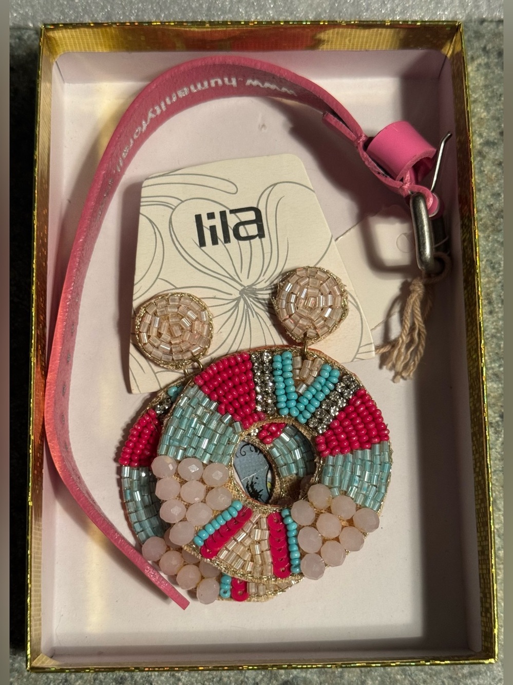 Pink "LOVE" Leather Bracelet and Lila Earrings